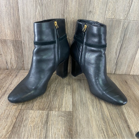 Ralph Lauren Marleigh Womens 11 Black Leather Heeled Booties Ankle Boots Zip Up - Picture 7 of 9